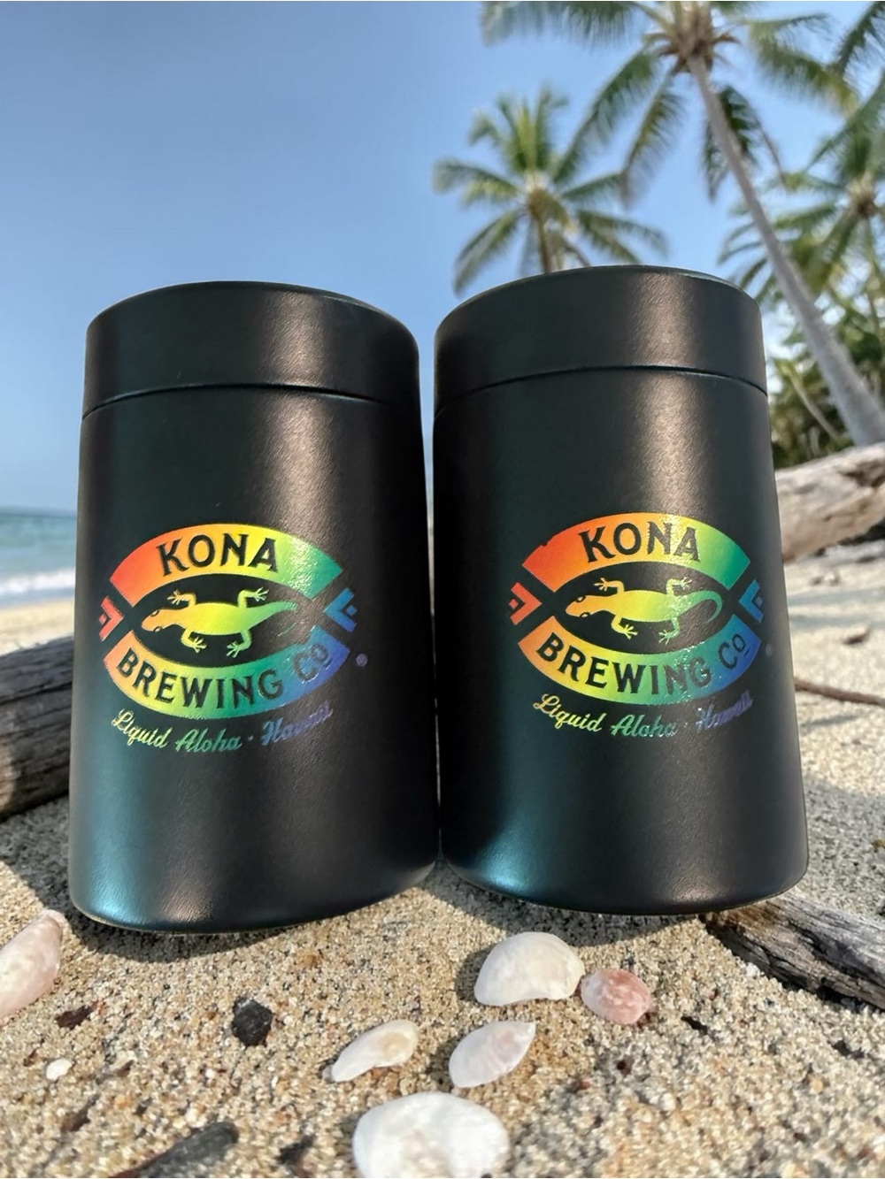 Black Insulated Can Cooler with Rainbow Logo
